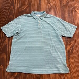 TOMMY BAHAMA Mens Large Short Sleeve Aqua Green Stripe Polo Shirt Modal Blend